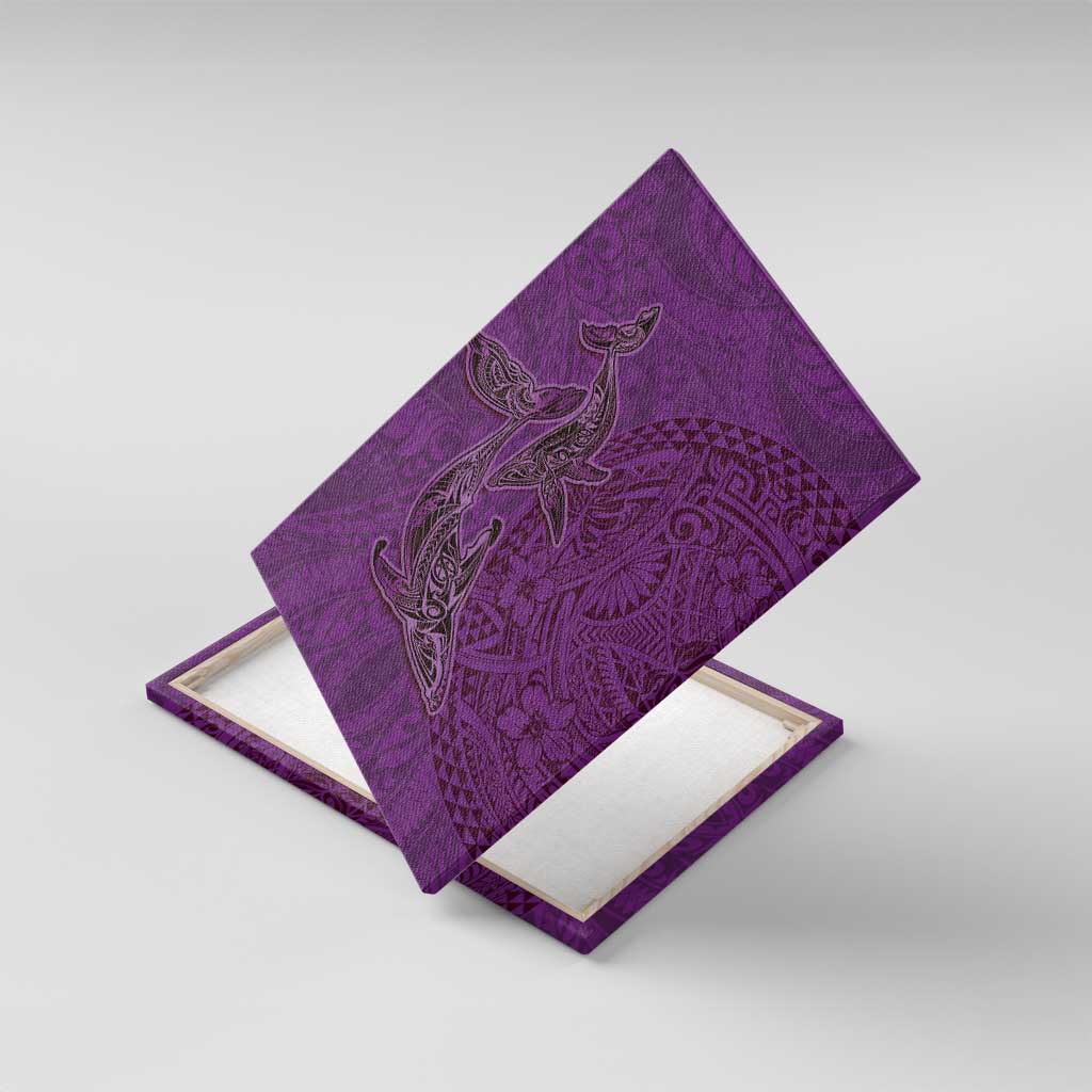 Hawaiian Whales Polynesian Art Motifs Canvas Wall Art Purple Color - Polynesian Pride