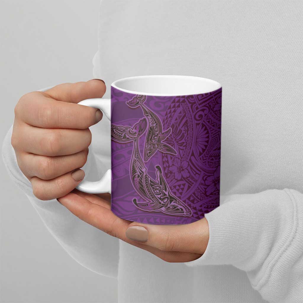 Hawaiian Whales Polynesian Art Motifs Ceramic Mug Purple Color - Polynesian Pride