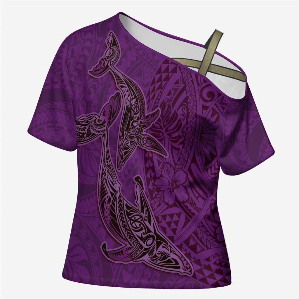 Hawaiian Whales Polynesian Art Motifs Cross Shoulder Shirt Purple Color LT03 Female Purple - Polynesian Pride