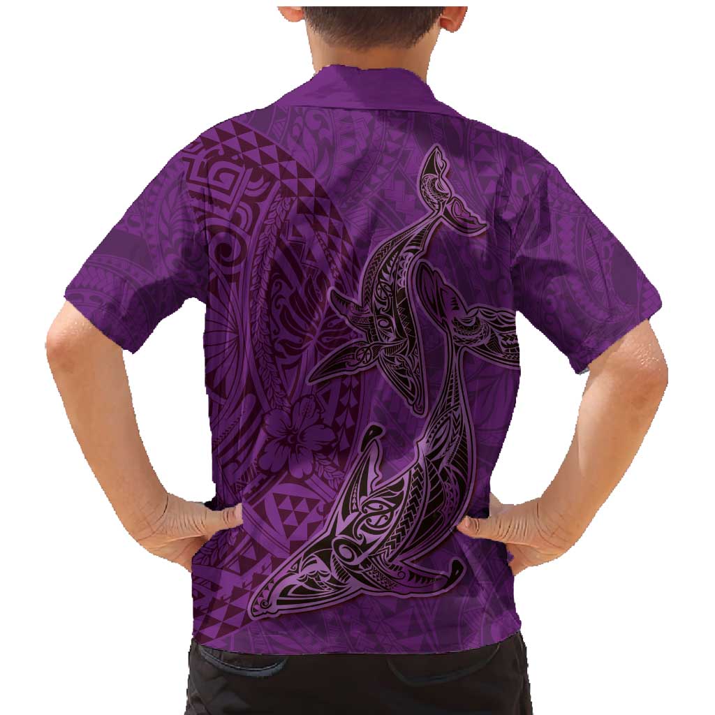 Hawaiian Whales Polynesian Art Motifs Family Matching Mermaid Dress and Hawaiian Shirt Purple Color - Polynesian Pride