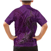 Hawaiian Whales Polynesian Art Motifs Family Matching Mermaid Dress and Hawaiian Shirt Purple Color - Polynesian Pride