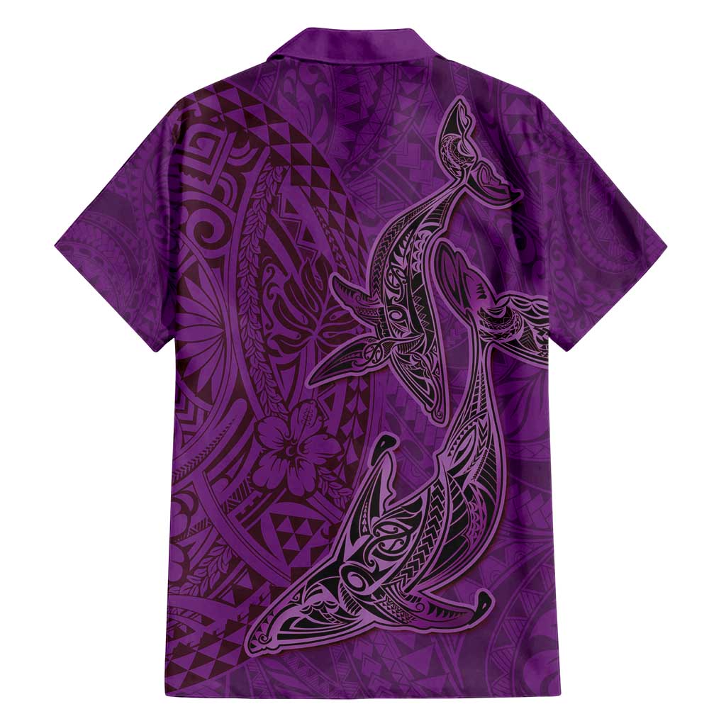 Hawaiian Whales Polynesian Art Motifs Family Matching Puletasi and Hawaiian Shirt Purple Color - Polynesian Pride