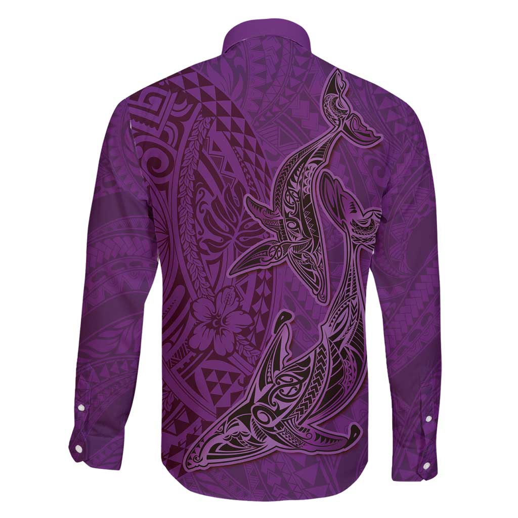 Hawaiian Whales Polynesian Art Motifs Family Matching Puletasi and Hawaiian Shirt Purple Color - Polynesian Pride