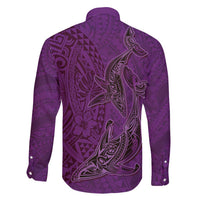 Hawaiian Whales Polynesian Art Motifs Family Matching Puletasi and Hawaiian Shirt Purple Color - Polynesian Pride