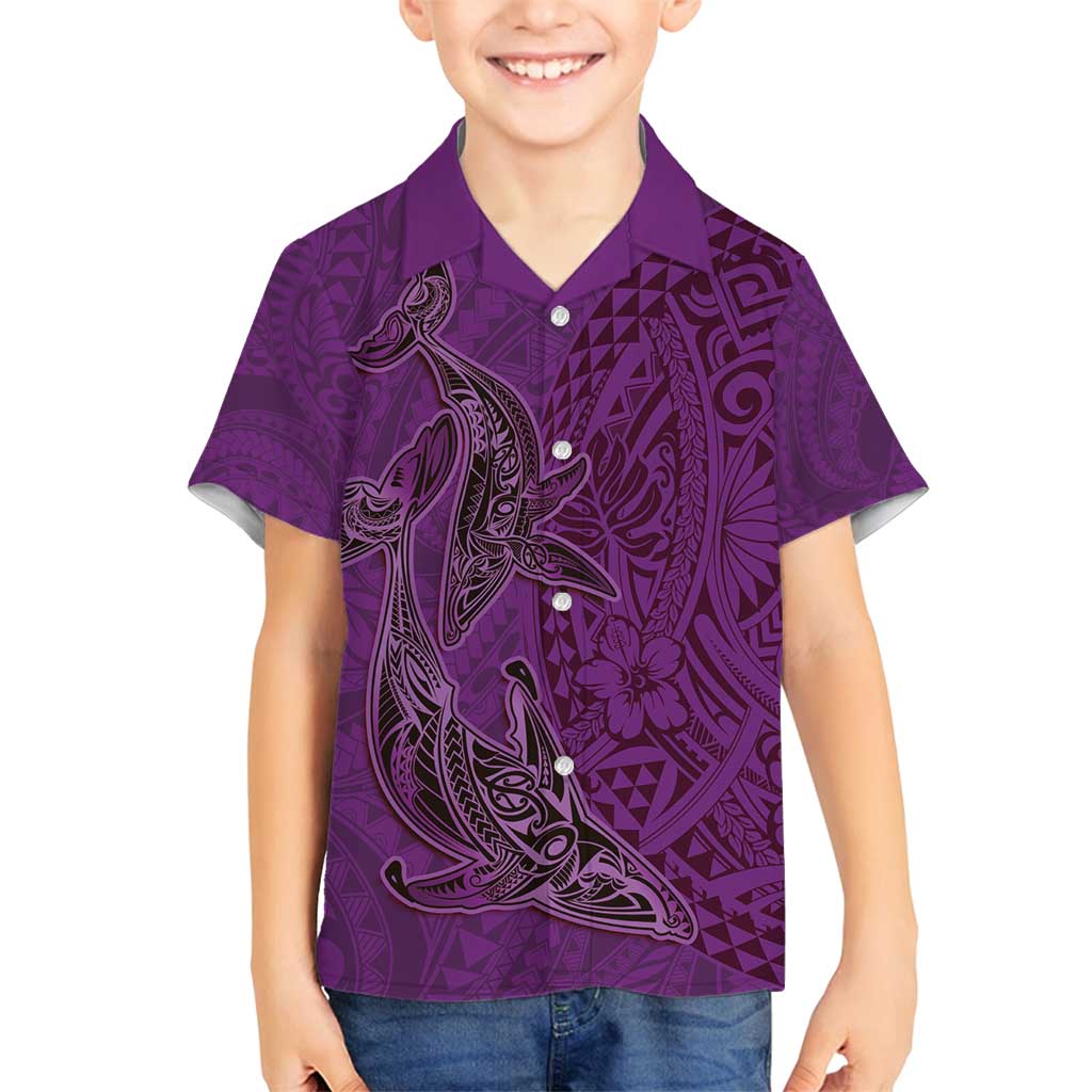 Hawaiian Whales Polynesian Art Motifs Family Matching Summer Maxi Dress and Hawaiian Shirt Purple Color - Polynesian Pride