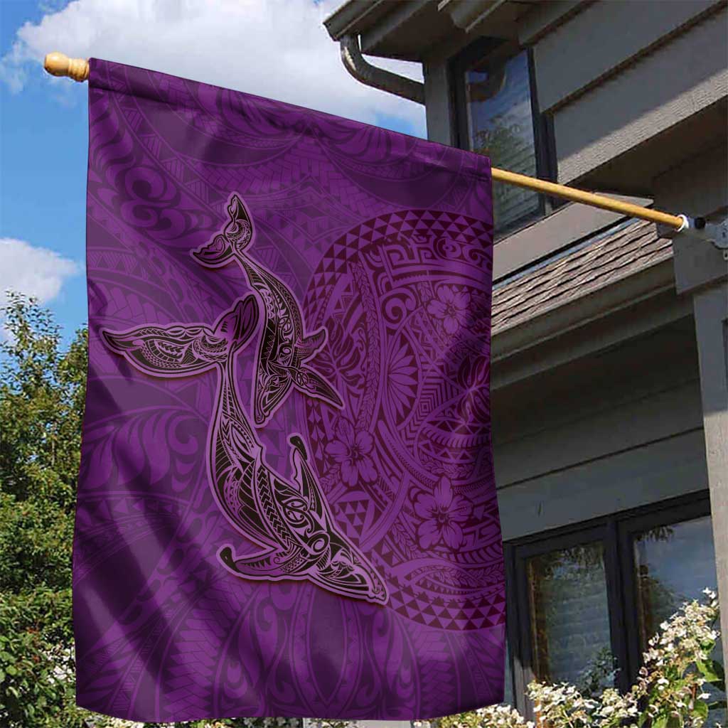Hawaiian Whales Polynesian Art Motifs Garden Flag Purple Color - Polynesian Pride