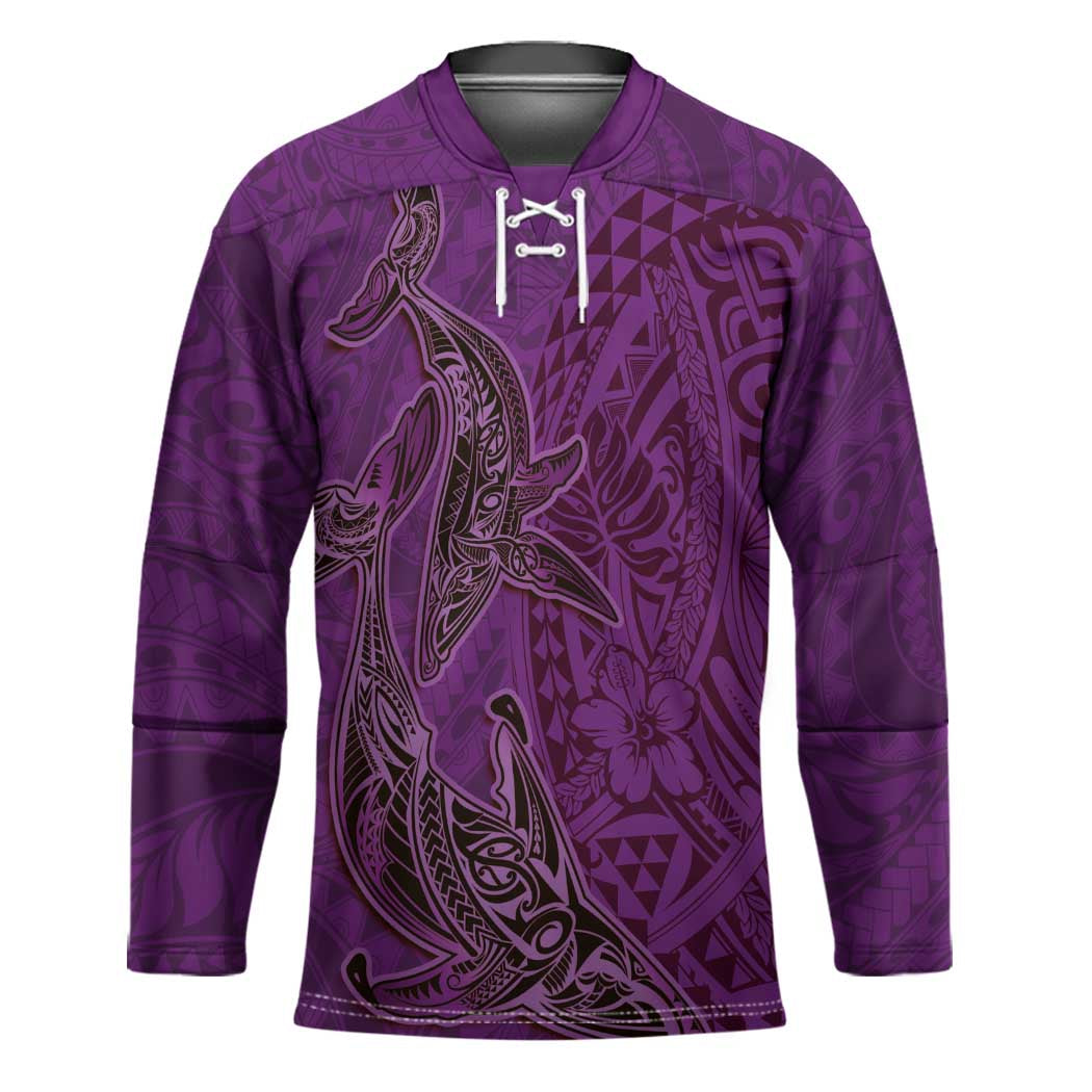 Hawaiian Whales Polynesian Art Motifs Hockey Jersey Purple Color - Polynesian Pride