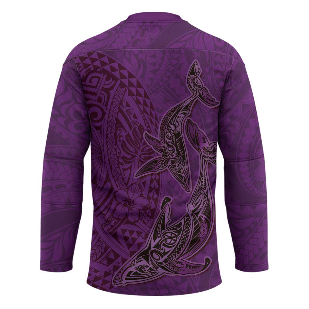 Hawaiian Whales Polynesian Art Motifs Hockey Jersey Purple Color - Polynesian Pride