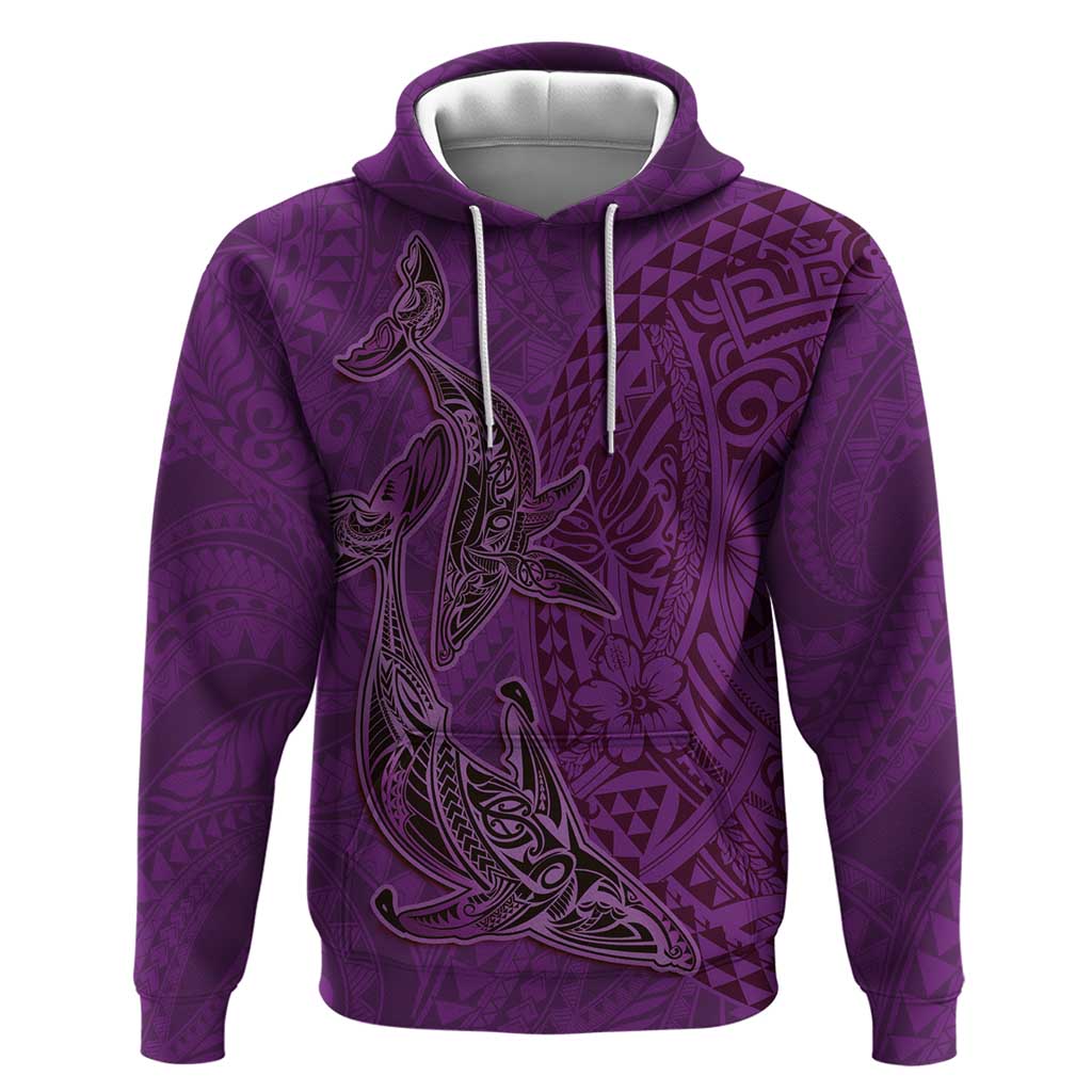 Hawaiian Whales Polynesian Art Motifs Hoodie Purple Color - Polynesian Pride