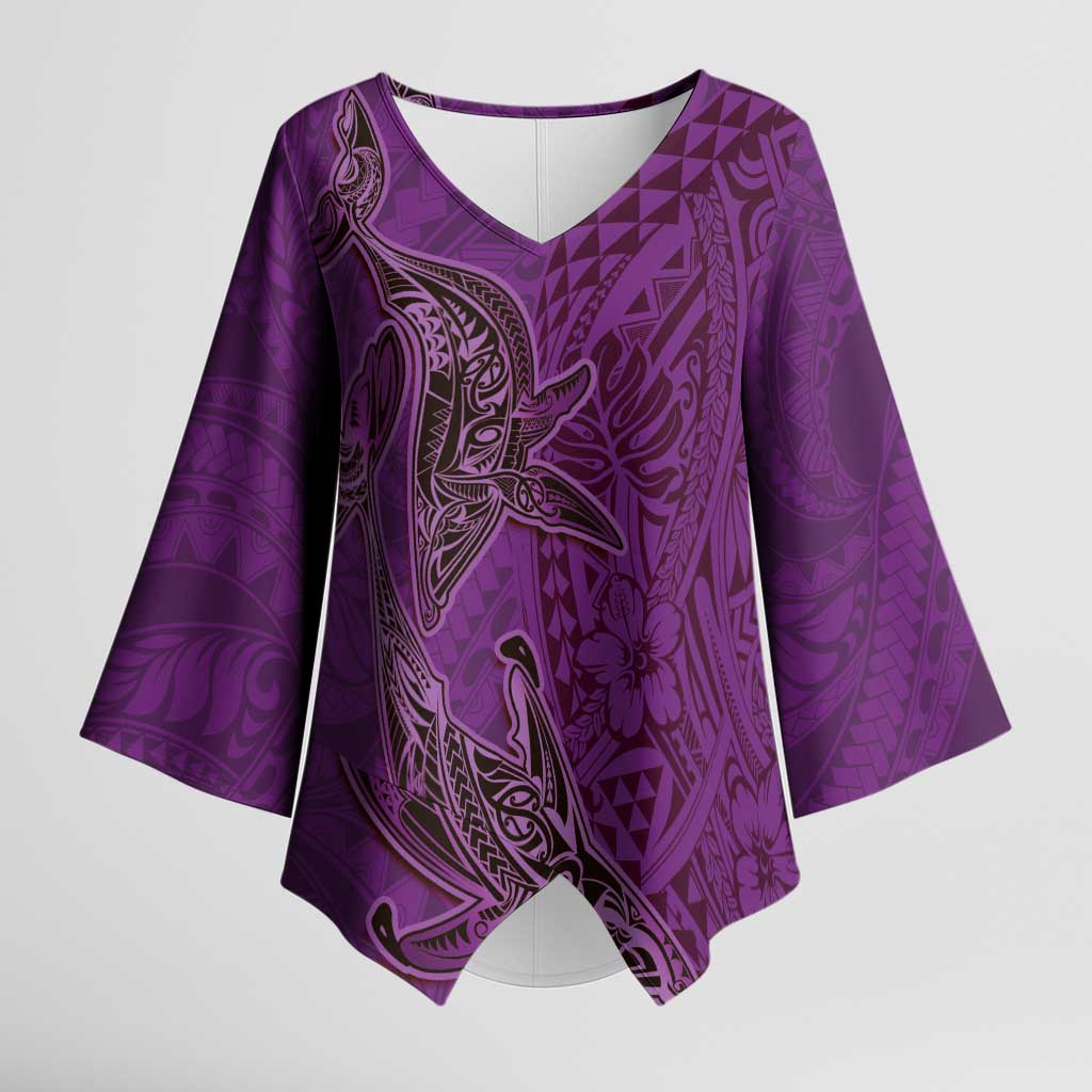 Hawaiian Whales Polynesian Art Motifs Kimono Sleeve Blouse Purple Color LT03 Female Purple - Polynesian Pride