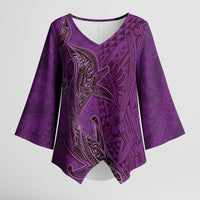 Hawaiian Whales Polynesian Art Motifs Kimono Sleeve Blouse Purple Color LT03 Female Purple - Polynesian Pride