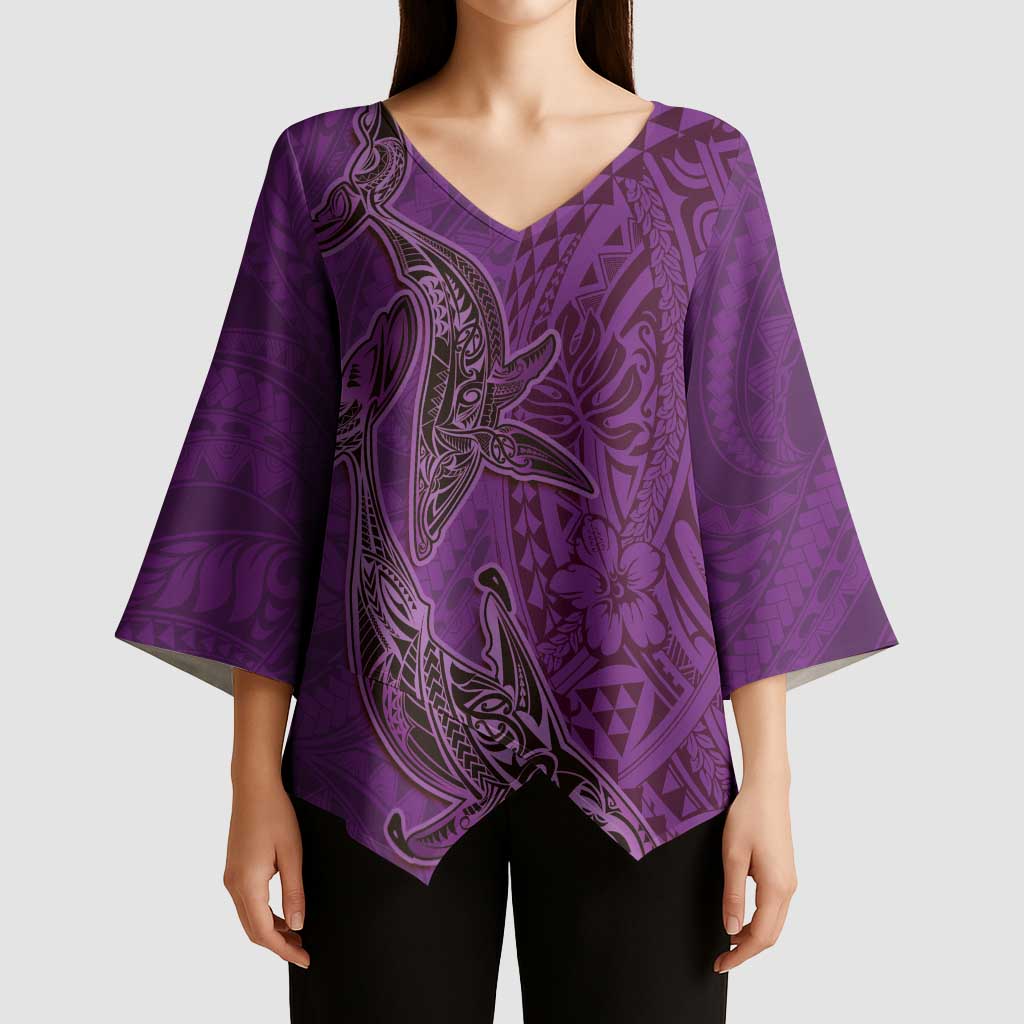 Hawaiian Whales Polynesian Art Motifs Kimono Sleeve Blouse Purple Color LT03 - Polynesian Pride