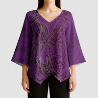 Hawaiian Whales Polynesian Art Motifs Kimono Sleeve Blouse Purple Color LT03 - Polynesian Pride