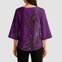 Hawaiian Whales Polynesian Art Motifs Kimono Sleeve Blouse Purple Color LT03 - Polynesian Pride