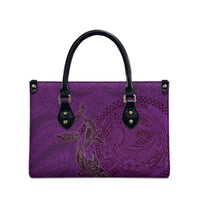 Hawaiian Whales Polynesian Art Motifs Leather Bag Purple Color - Polynesian Pride