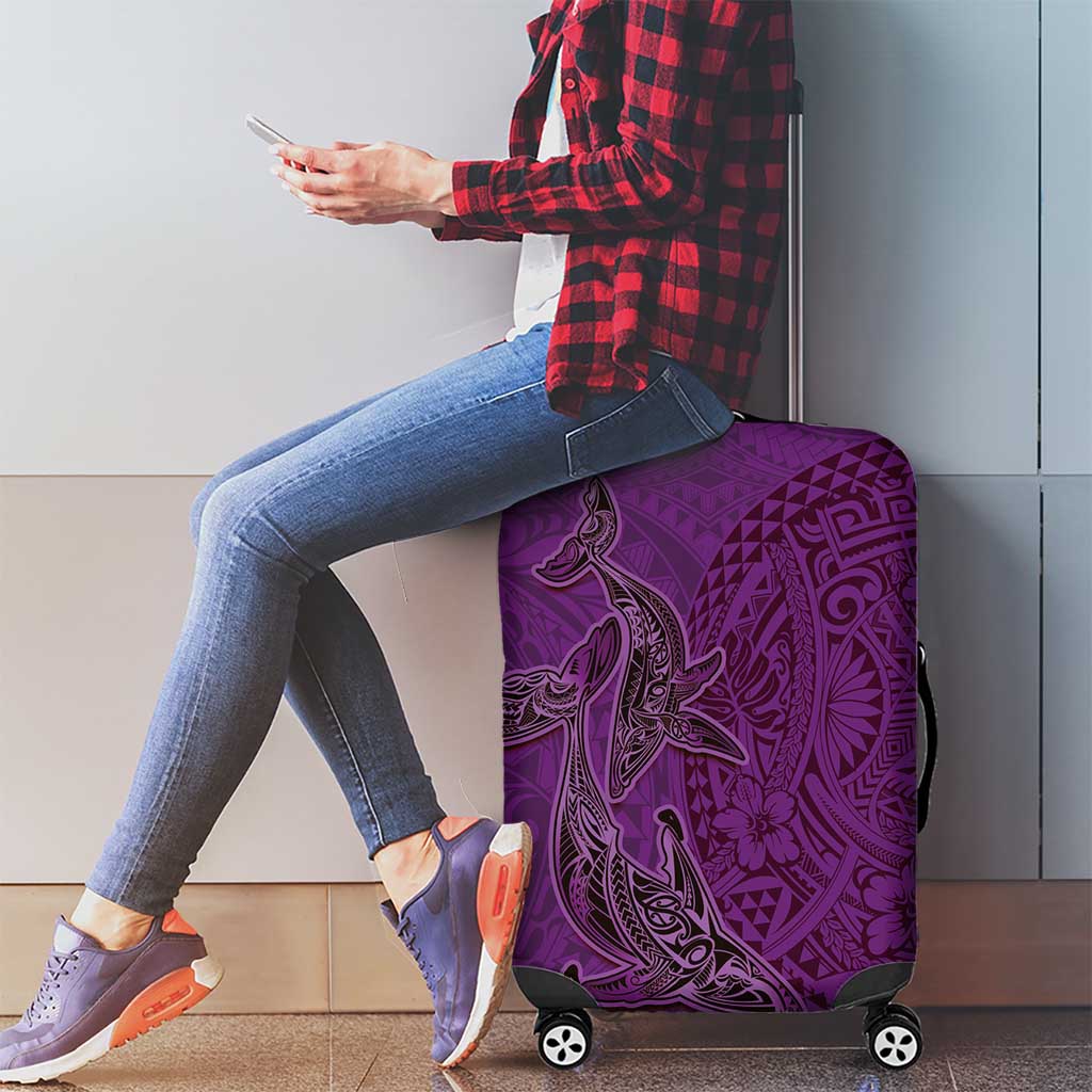 Hawaiian Whales Polynesian Art Motifs Luggage Cover Purple Color - Polynesian Pride