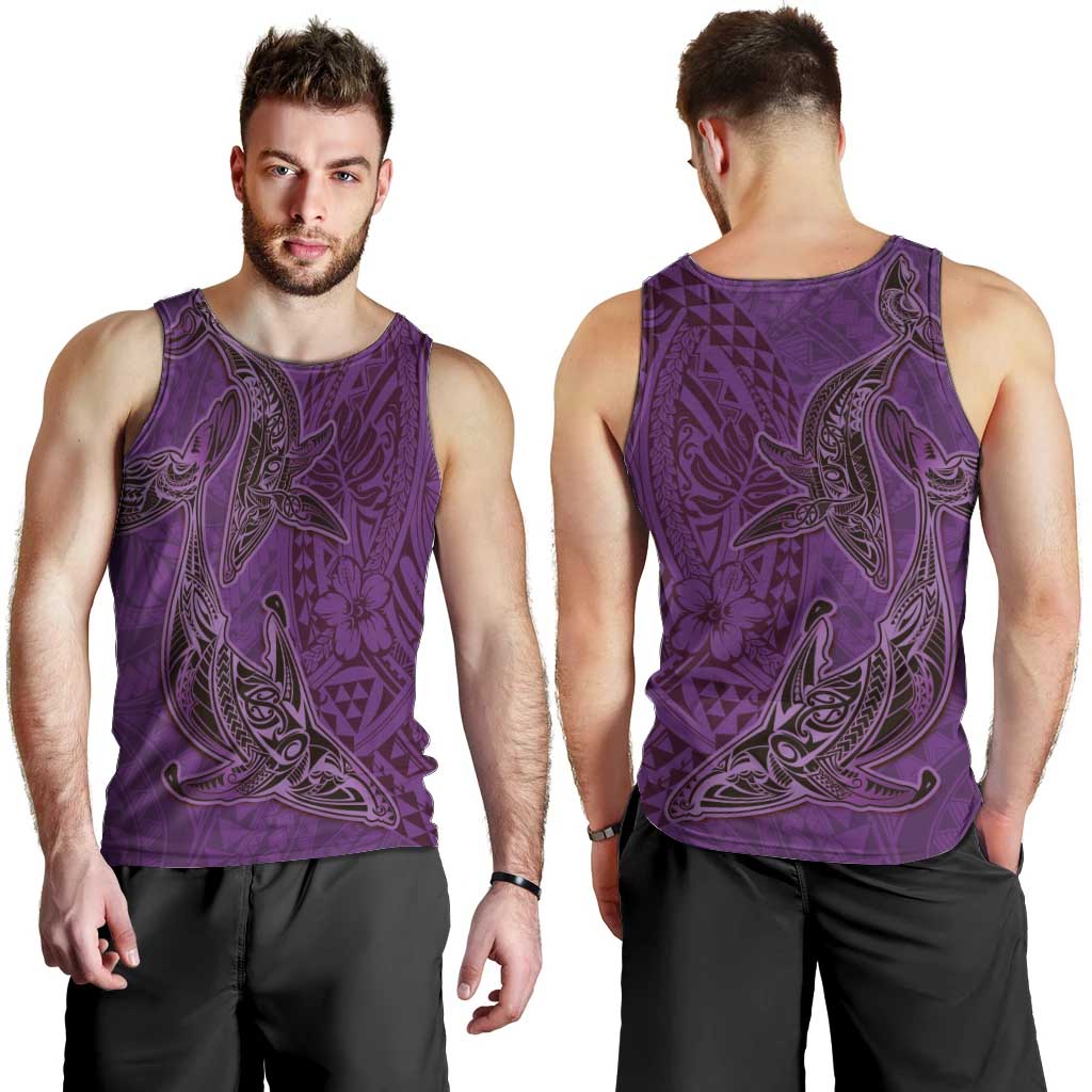 Hawaiian Whales Polynesian Art Motifs Men Tank Top Purple Color LT03 - Polynesian Pride