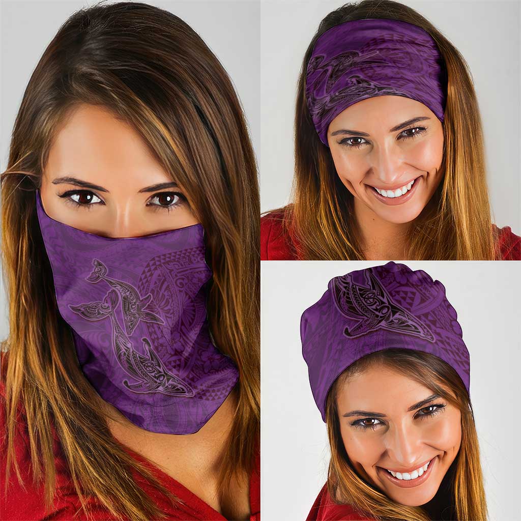 Hawaiian Whales Polynesian Art Motifs Neck Gaiter Purple Color - Polynesian Pride