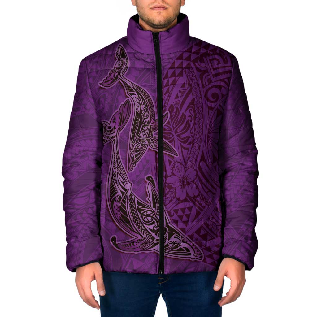 Hawaiian Whales Polynesian Art Motifs Padded Jacket Purple Color LT03 Men Purple - Polynesian Pride