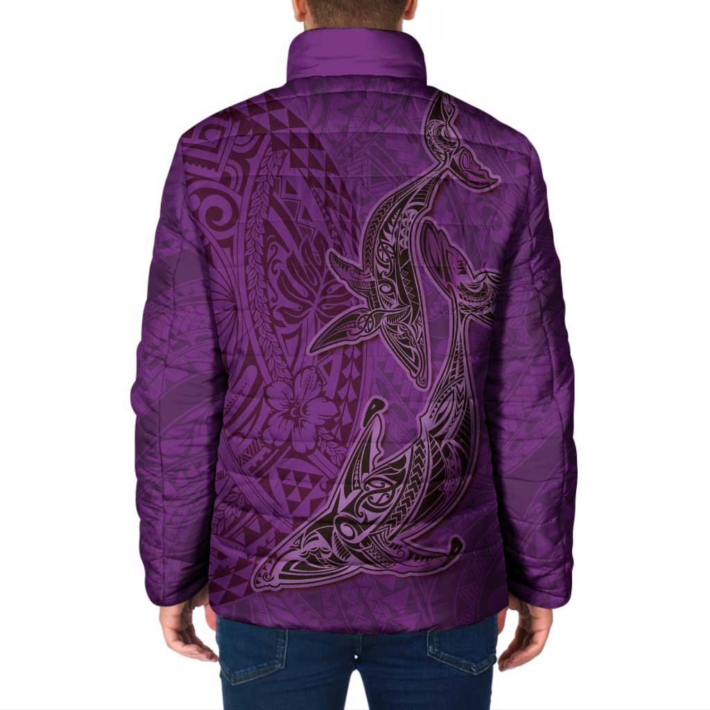 Hawaiian Whales Polynesian Art Motifs Padded Jacket Purple Color LT03 - Polynesian Pride