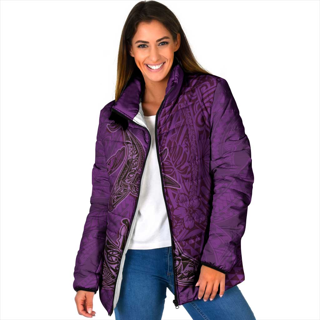 Hawaiian Whales Polynesian Art Motifs Padded Jacket Purple Color LT03 Women Purple - Polynesian Pride