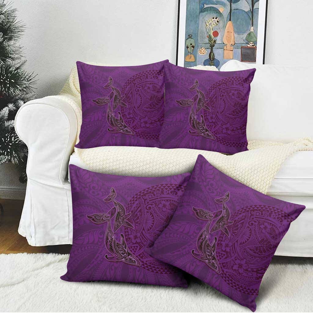 Hawaiian Whales Polynesian Art Motifs Pillow Cover Purple Color - Polynesian Pride