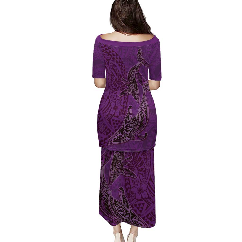 Hawaiian Whales Polynesian Art Motifs Puletasi Purple Color - Polynesian Pride