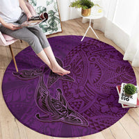 Hawaiian Whales Polynesian Art Motifs Round Carpet Purple Color - Polynesian Pride