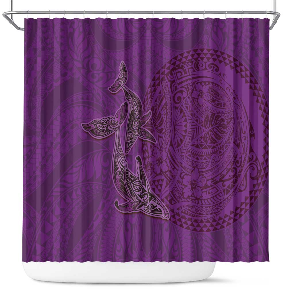 Hawaiian Whales Polynesian Art Motifs Shower Curtain Purple Color - Polynesian Pride