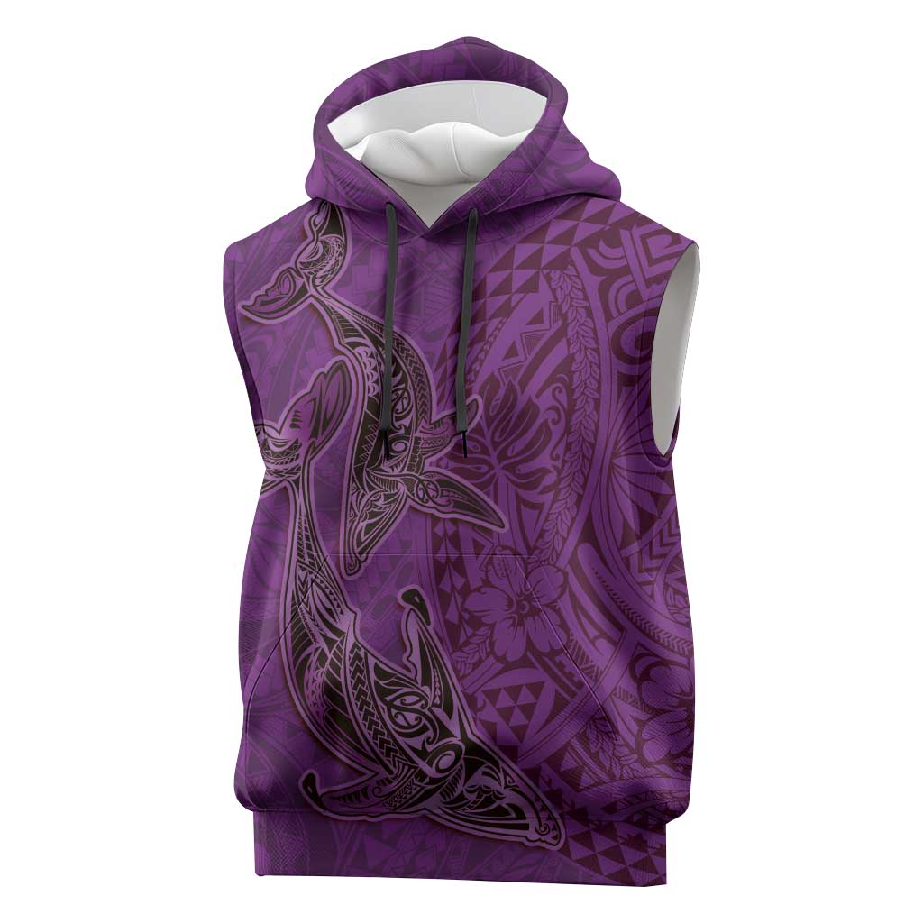 Hawaiian Whales Polynesian Art Motifs Sleeveless Hoodie Purple Color LT03 Purple - Polynesian Pride