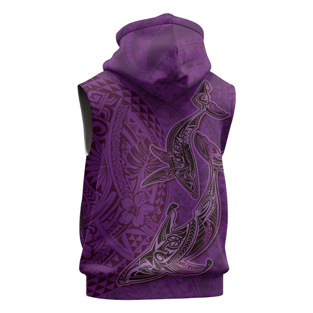 Hawaiian Whales Polynesian Art Motifs Sleeveless Hoodie Purple Color LT03 - Polynesian Pride