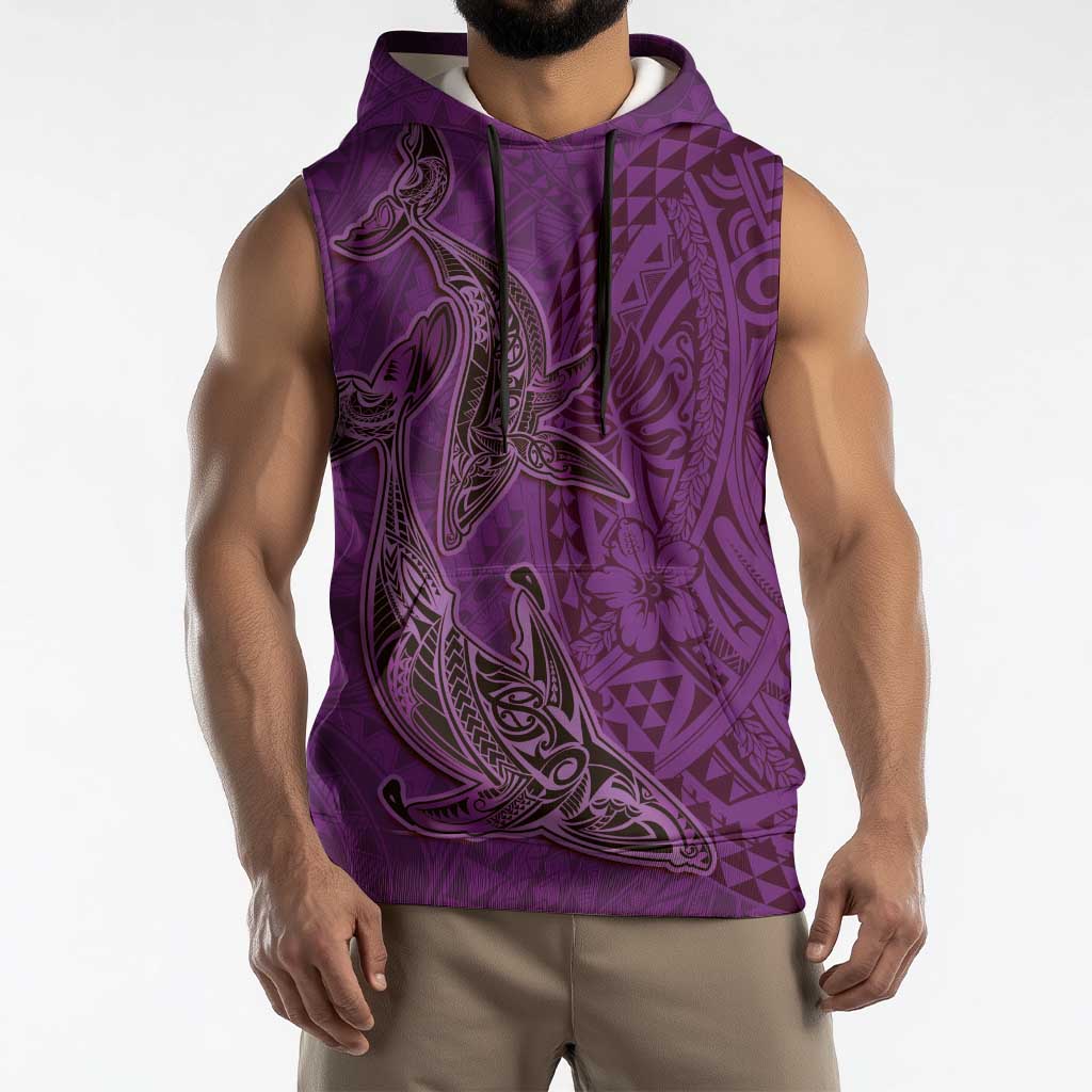 Hawaiian Whales Polynesian Art Motifs Sleeveless Hoodie Purple Color LT03 - Polynesian Pride