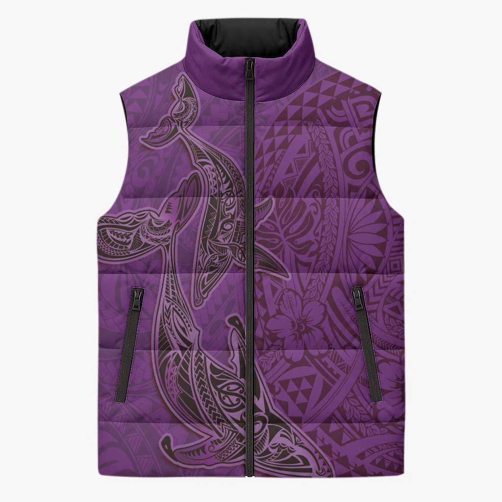 Hawaiian Whales Polynesian Art Motifs Sleeveless Puffer Jacket Purple Color LT03 Unisex Purple - Polynesian Pride