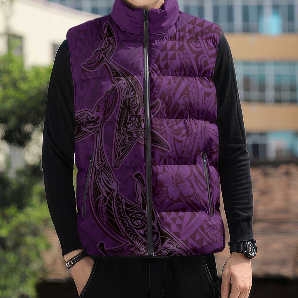 Hawaiian Whales Polynesian Art Motifs Sleeveless Puffer Jacket Purple Color LT03 - Polynesian Pride