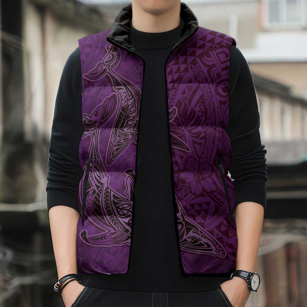 Hawaiian Whales Polynesian Art Motifs Sleeveless Puffer Jacket Purple Color LT03 - Polynesian Pride