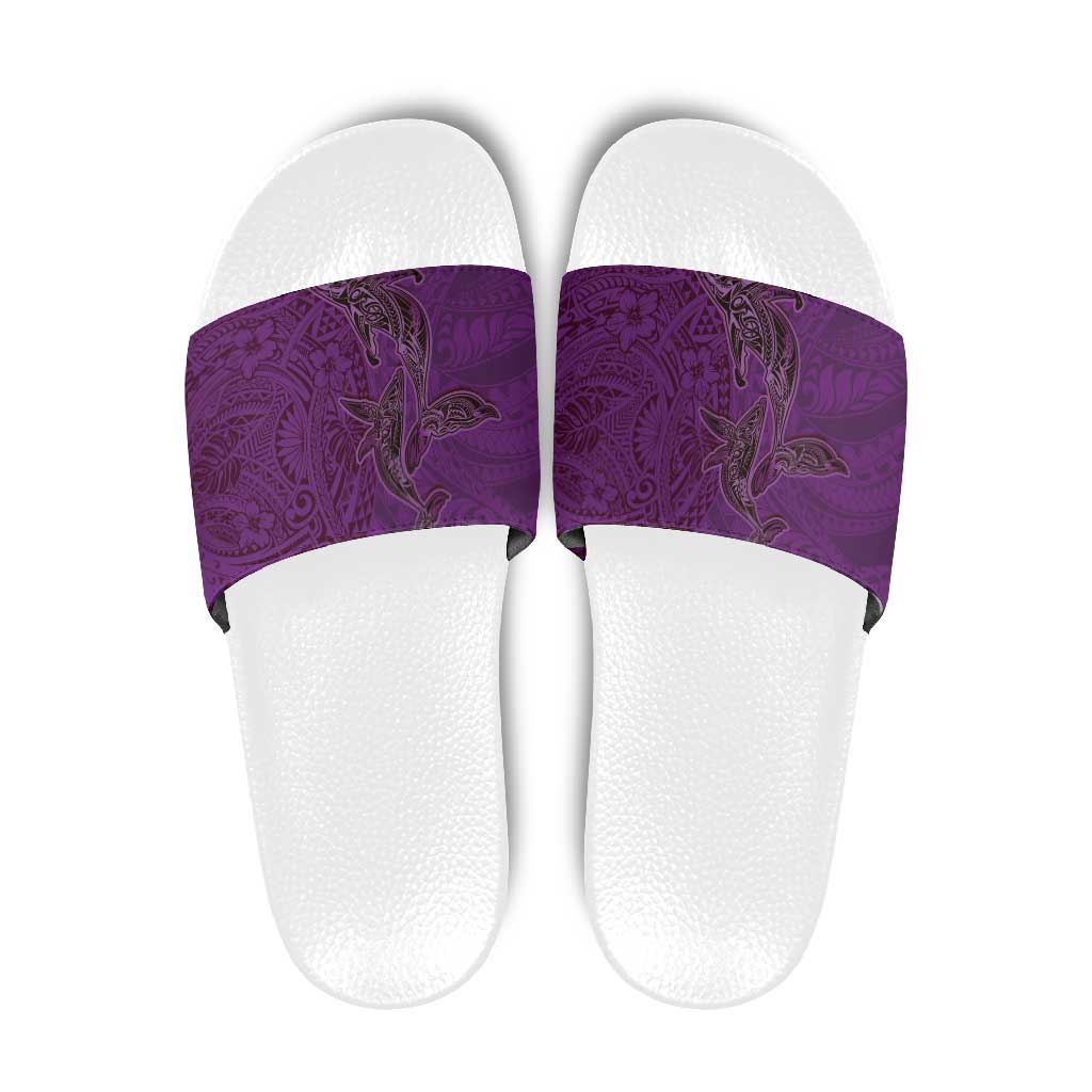 Hawaiian Whales Polynesian Art Motifs Slide Sandals Purple Color - Polynesian Pride