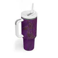 Hawaiian Whales Polynesian Art Motifs Tumbler With Handle Purple Color - Polynesian Pride