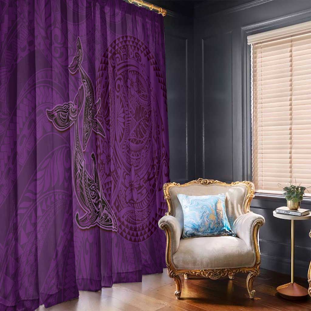 Hawaiian Whales Polynesian Art Motifs Window Curtain Purple Color - Polynesian Pride