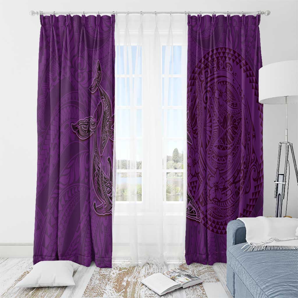 Hawaiian Whales Polynesian Art Motifs Window Curtain Purple Color - Polynesian Pride