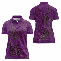 Hawaiian Whales Polynesian Art Motifs Women Polo Shirt Purple Color - Polynesian Pride