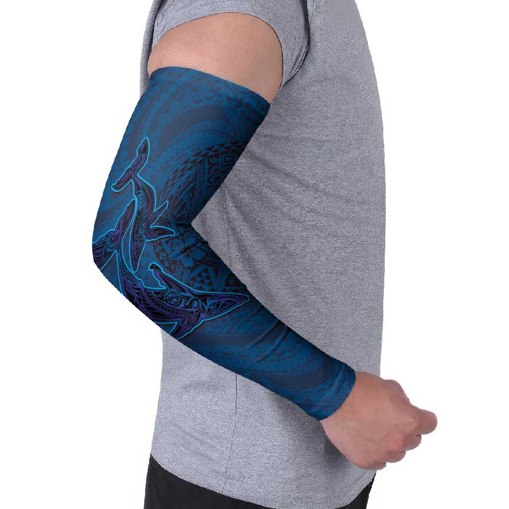 Hawaiian Whales Polynesian Art Motifs Arm Sleeves Blue Color - Polynesian Pride