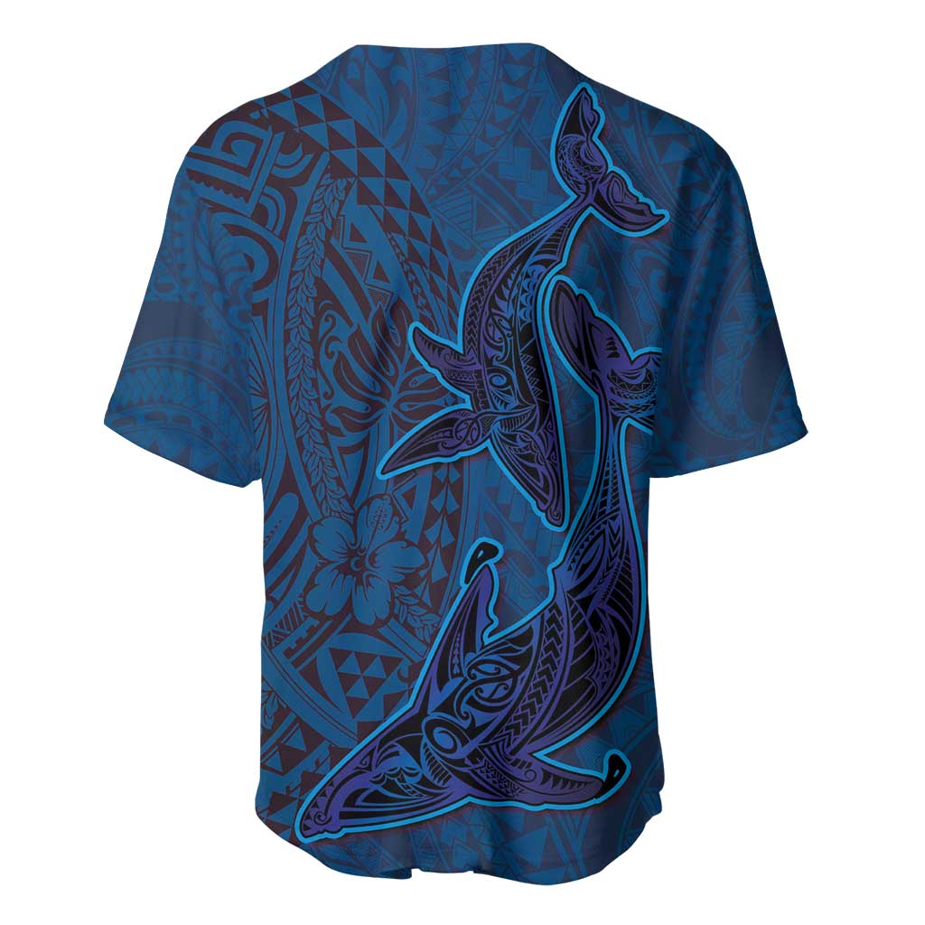 Hawaiian Whales Polynesian Art Motifs Baseball Jersey Blue Color - Polynesian Pride