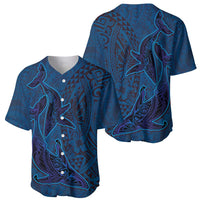 Hawaiian Whales Polynesian Art Motifs Baseball Jersey Blue Color - Polynesian Pride