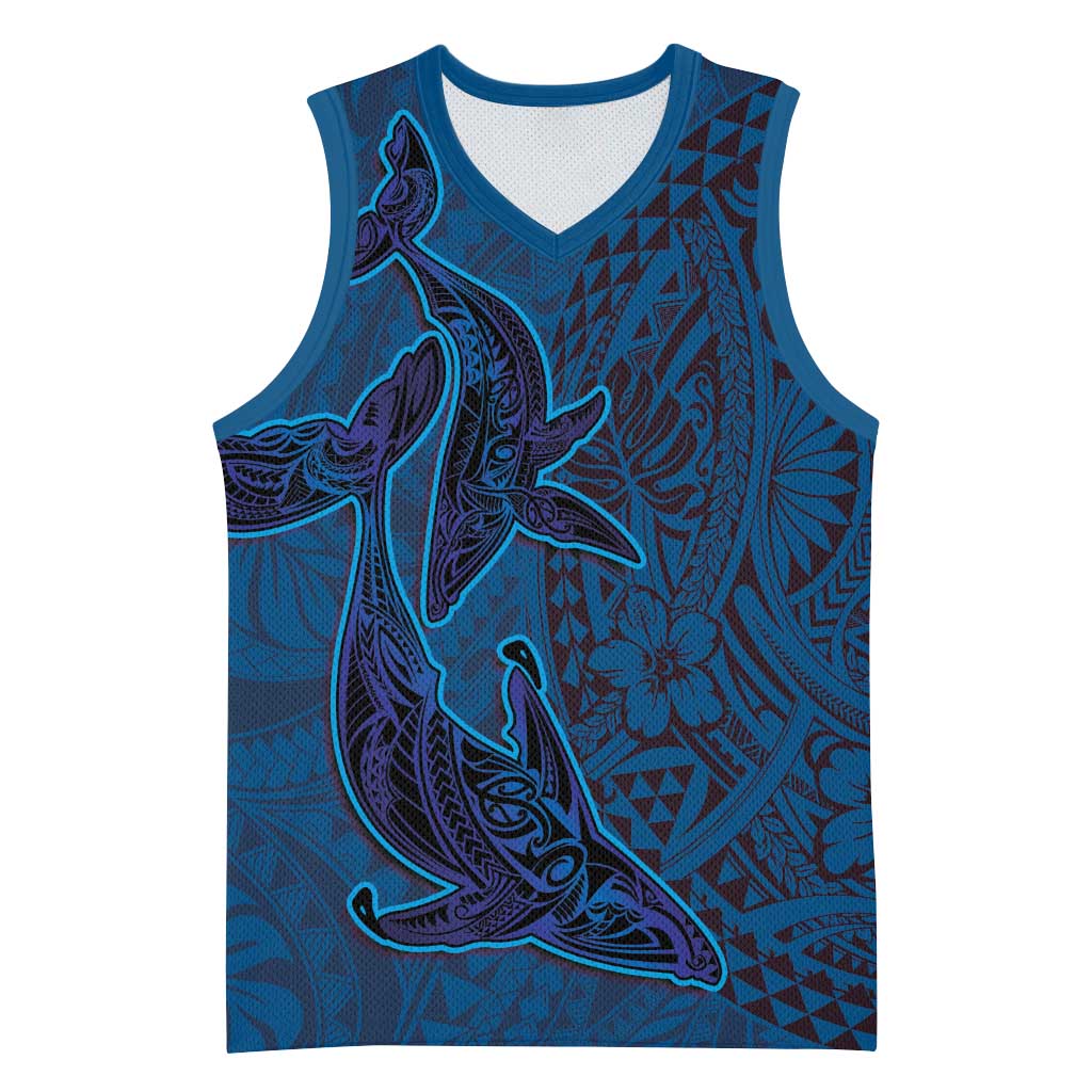 Hawaiian Whales Polynesian Art Motifs Basketball Jersey Blue Color LT03 Unisex Blue - Polynesian Pride