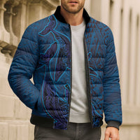 Hawaiian Whales Polynesian Art Motifs Bomber Puffer Jacket Blue Color LT03 - Polynesian Pride