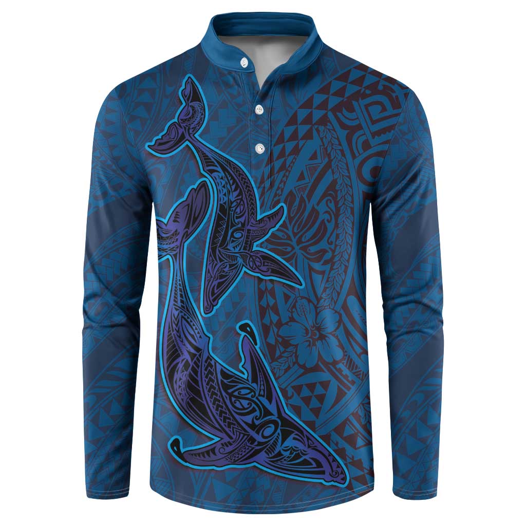Hawaiian Whales Polynesian Art Motifs Button Sweatshirt Blue Color LT03 Blue - Polynesian Pride