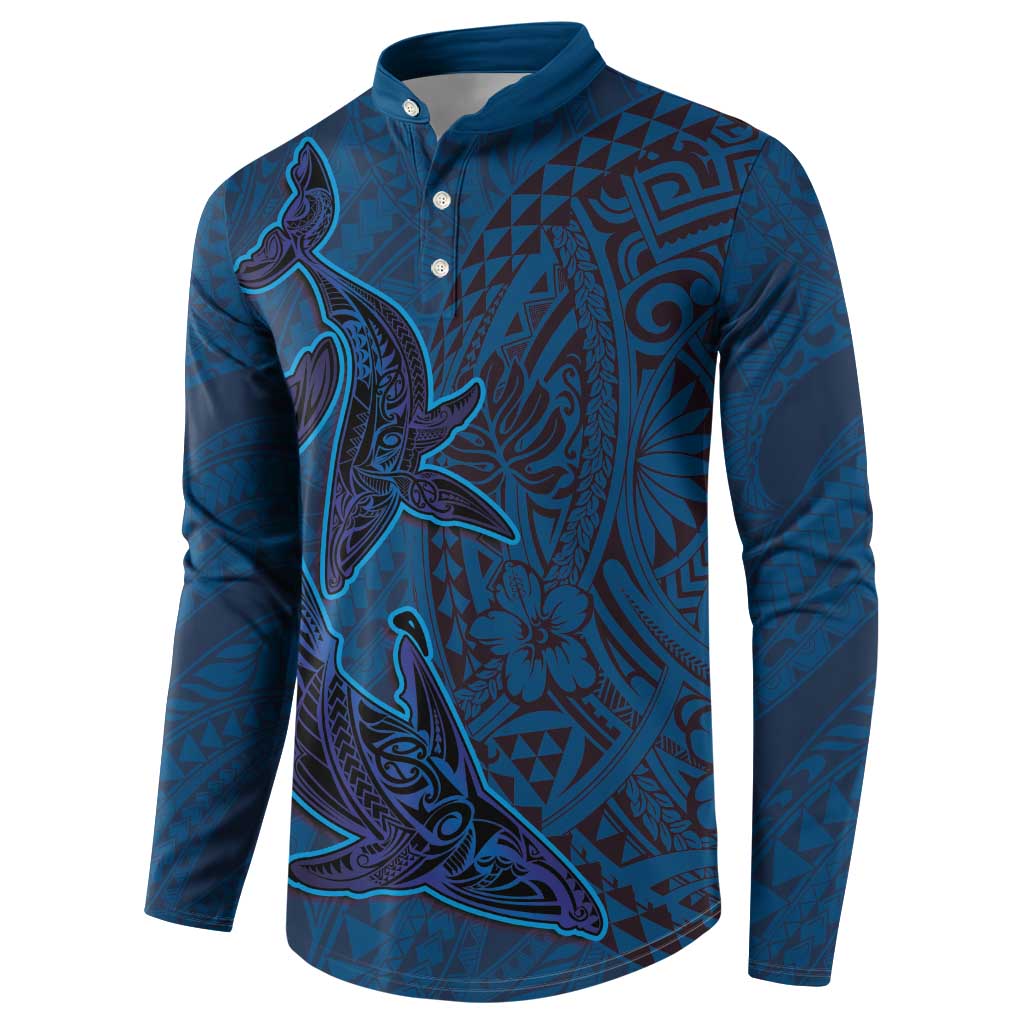 Hawaiian Whales Polynesian Art Motifs Button Sweatshirt Blue Color LT03 - Polynesian Pride
