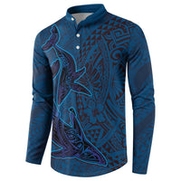 Hawaiian Whales Polynesian Art Motifs Button Sweatshirt Blue Color LT03 - Polynesian Pride