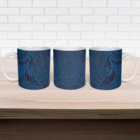 Hawaiian Whales Polynesian Art Motifs Ceramic Mug Blue Color - Polynesian Pride
