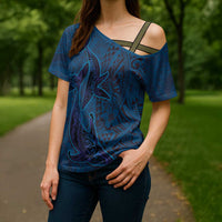 Hawaiian Whales Polynesian Art Motifs Cross Shoulder Shirt Blue Color LT03 - Polynesian Pride